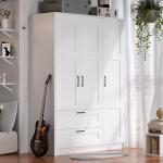 White Wooden Wardrobe Closet with Shelves and Drawers