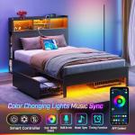 Rolanstar Twin Bed Frame with Storage and LED