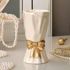 White Ceramic Bow Vase for Boho Home Decor
