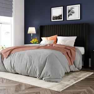 Queen Size Velvet Bed Frame with Wingback Headboard