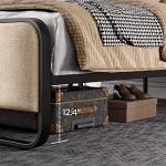 Beige Queen Metal Platform Bed with Storage