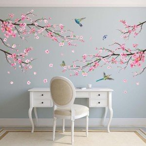 Pink Watercolor Cherry Blossom Wall Stickers Set