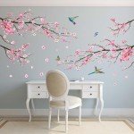 Pink Watercolor Cherry Blossom Wall Stickers Set