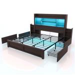LUXOAK King Bed Frame with Bookcase Headboard