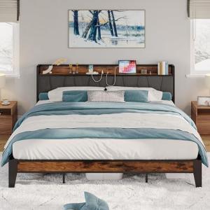 California King Bed Frame with Storage and Charging