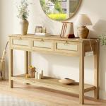 Rattan Console Sofa Table with USB-C and Drawers