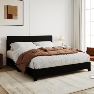 Allewie Adjustable Faux Leather Queen Bed Frame