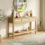 Rattan Console Sofa Table with USB-C and Drawers
