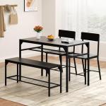4-Piece Black Dining Table Set with Chairs and Bench