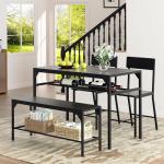 4-Piece Black Dining Table Set with Chairs and Bench