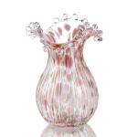 Modern Handblown Glass Vase with Pink Petals