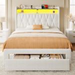 Rolanstar Twin Bed Frame with Storage and LED Lights