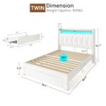 Rolanstar Twin Bed Frame with Storage and LED Lights