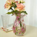 Modern Handblown Glass Vase with Pink Petals