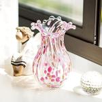 Modern Handblown Glass Vase with Pink Petals