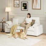 Beige Midcentury Loveseat Sofa with USB Ports