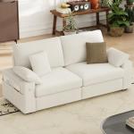 Beige Midcentury Loveseat Sofa with USB Ports