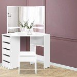 White Corner Dressing Table Set with Mirror & Stool