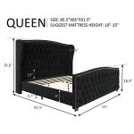 Queen Size Velvet Upholstered Platform Bed Frame - Black