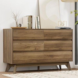 6-Drawer Oak Wood Tallboy Storage Cabinet