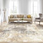 Washable 9x12 Abstract Area Rug in Gray Gold