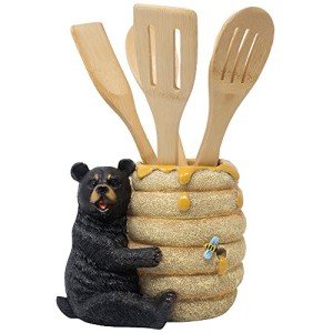 Black Bear Beehive Utensil Holder for Rustic Decor