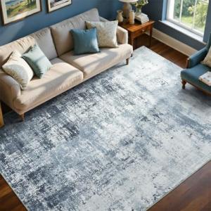 Large 6x9 Ft Soft Washable Area Rug - Blue