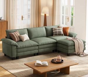 Green Modular Sectional Sofa with Movable Ottoman