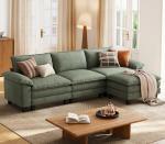 Green Modular Sectional Sofa with Movable Ottoman
