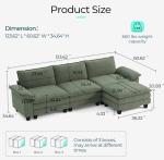 Green Modular Sectional Sofa with Movable Ottoman