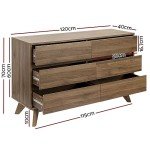 6-Drawer Oak Wood Tallboy Storage Cabinet