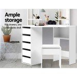 White Corner Dressing Table Set with Mirror & Stool
