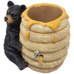 Black Bear Beehive Utensil Holder for Rustic Decor