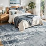 Large 6x9 Ft Soft Washable Area Rug - Blue