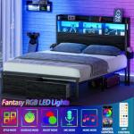 Full Size Bed Frame with Storage and LED Lights