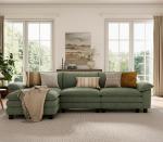 Green Modular Sectional Sofa with Movable Ottoman