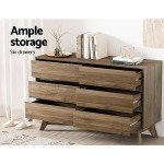 6-Drawer Oak Wood Tallboy Storage Cabinet