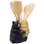 Black Bear Beehive Utensil Holder for Rustic Decor