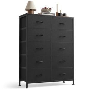 10-Drawer Fabric Dresser Storage Tower, Black
