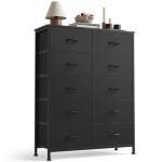 10-Drawer Fabric Dresser Storage Tower, Black