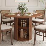 47-Inch Round Dining Table with Storage Shelf