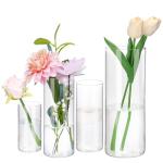 Set of 4 Clear Glass Cylinder Vases