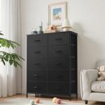 10-Drawer Fabric Dresser Storage Tower, Black