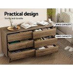 6-Drawer Oak Wood Tallboy Storage Cabinet