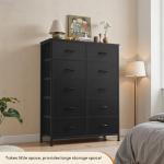 10-Drawer Fabric Dresser Storage Tower, Black