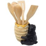 Black Bear Beehive Utensil Holder for Rustic Decor