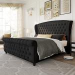 Velvet Queen Platform Bed Frame with Wingback Headboard