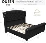 Velvet Queen Platform Bed Frame with Wingback Headboard