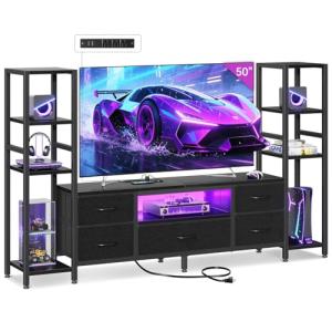 LED TV Stand with Power Outlets and Drawers