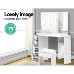 White Corner Dressing Table Set with Mirror & Stool